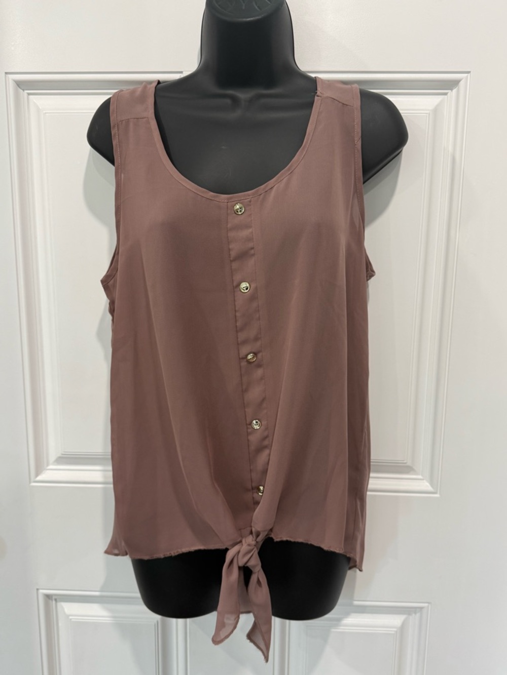 Button-Front Tie Hem Camisole in Dusty Mauve